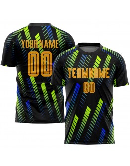 Best Pro Custom Black Gold-Neon Green Sublimation Soccer Uniform Jersey