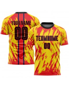 Best Pro Custom Gold Black-Red Sublimation Soccer Uniform Jersey