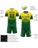 Best Pro Custom Gold Kelly Green Sublimation Fade Fashion Soccer Uniform Jersey