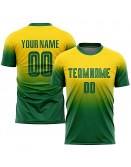 Best Pro Custom Gold Kelly Green Sublimation Fade Fashion Soccer Uniform Jersey