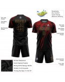 Best Pro Custom Black Old Gold-Red Sublimation Soccer Uniform Jersey