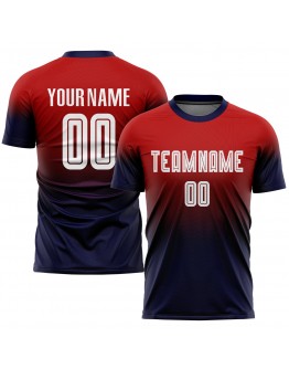 Best Pro Custom Red White-Navy Sublimation Fade Fashion Soccer Uniform Jersey