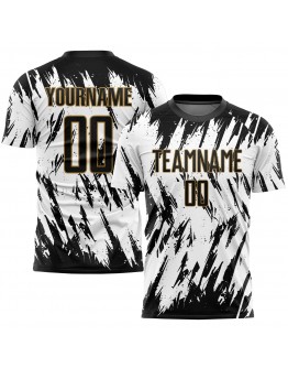 Best Pro Custom White Black-Old Gold Sublimation Soccer Uniform Jersey