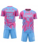 Best Pro Custom Pink Light Blue-White Sublimation Soccer Uniform Jersey