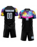 Best Pro Custom Black White-Light Blue Sublimation Soccer Uniform Jersey