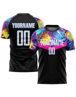 Best Pro Custom Black White-Light Blue Sublimation Soccer Uniform Jersey