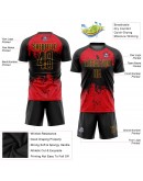 Best Pro Custom Black Black-Red Sublimation Soccer Uniform Jersey