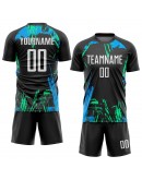 Best Pro Custom Black White-Light Blue Sublimation Soccer Uniform Jersey