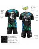 Best Pro Custom Black White-Light Blue Sublimation Soccer Uniform Jersey