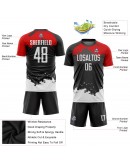 Best Pro Custom Black White-Red Sublimation Soccer Uniform Jersey