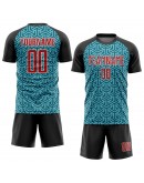 Best Pro Custom Aqua Red-Black Sublimation Soccer Uniform Jersey