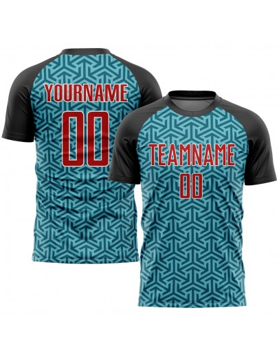 Best Pro Custom Aqua Red-Black Sublimation Soccer Uniform Jersey