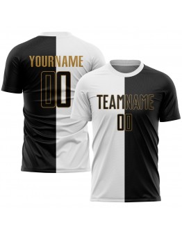 Best Pro Custom White Black-Old Gold Sublimation Split Fashion Soccer Uniform Jersey