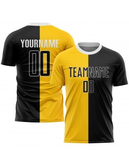 Best Pro Custom Gold Black-White Sublimation Split Fashion Soccer Uniform Jersey