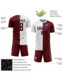 Best Pro Custom White Crimson-Black Sublimation Split Fashion Soccer Uniform Jersey
