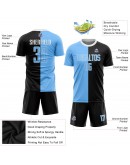 Best Pro Custom Black Light Blue-White Sublimation Split Fashion Soccer Uniform Jersey