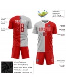 Best Pro Custom Gray Red-White Sublimation Split Fashion Soccer Uniform Jersey