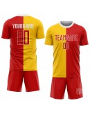 Best Pro Custom Gold Red-White Sublimation Split Fashion Soccer Uniform Jersey