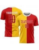 Best Pro Custom Gold Red-White Sublimation Split Fashion Soccer Uniform Jersey