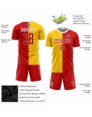 Best Pro Custom Gold Red-White Sublimation Split Fashion Soccer Uniform Jersey