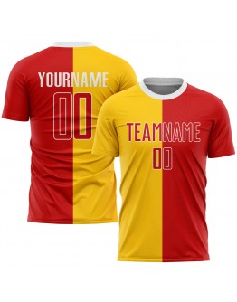 Best Pro Custom Gold Red-White Sublimation Split Fashion Soccer Uniform Jersey