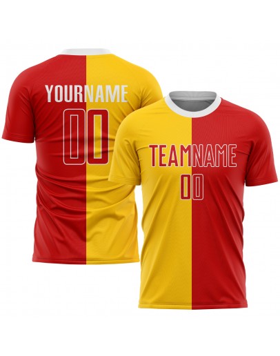 Best Pro Custom Gold Red-White Sublimation Split Fashion Soccer Uniform Jersey