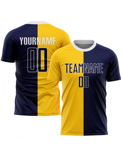 Best Pro Custom Gold Navy-White Sublimation Split Fashion Soccer Uniform Jersey