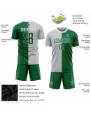 Best Pro Custom Gray Kelly Green-White Sublimation Split Fashion Soccer Uniform Jersey