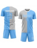 Best Pro Custom Gray Light Blue-White Sublimation Split Fashion Soccer Uniform Jersey