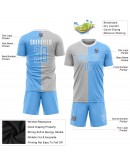 Best Pro Custom Gray Light Blue-White Sublimation Split Fashion Soccer Uniform Jersey