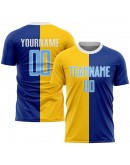 Best Pro Custom Royal Light Blue-Gold Sublimation Split Fashion Soccer Uniform Jersey