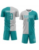 Best Pro Custom Gray Aqua-White Sublimation Split Fashion Soccer Uniform Jersey