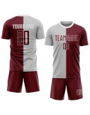 Best Pro Custom Gray Crimson-White Sublimation Split Fashion Soccer Uniform Jersey