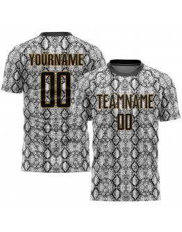 Best Pro Custom Black Black-Old Gold Sublimation Snakeskin Soccer Uniform Jersey