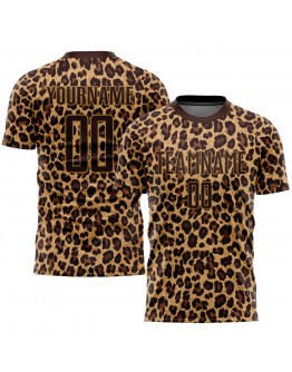 Best Pro Custom Brown Brown-Old Gold Sublimation Leopard Soccer Uniform Jersey