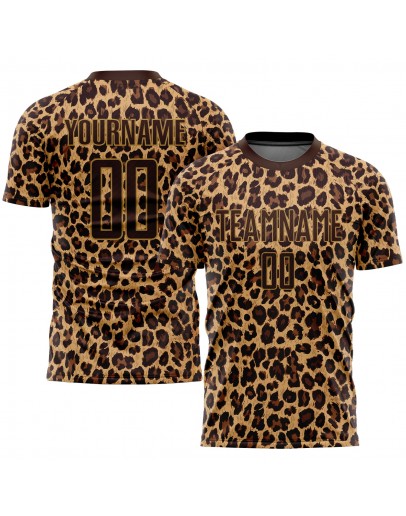 Best Pro Custom Brown Brown-Old Gold Sublimation Leopard Soccer Uniform Jersey