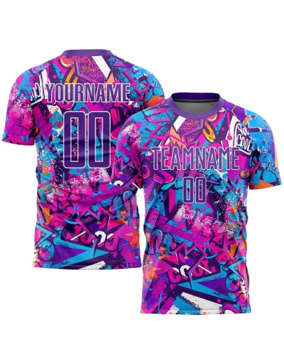 Best Pro Custom Graffiti Pattern Purple-White Sublimation Soccer Uniform Jersey