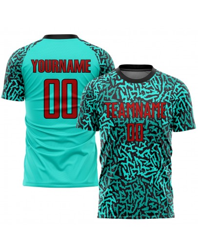 Best Pro Custom Aqua Red-Black Sublimation Soccer Uniform Jersey