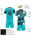 Best Pro Custom Aqua Black-White Sublimation Soccer Uniform Jersey