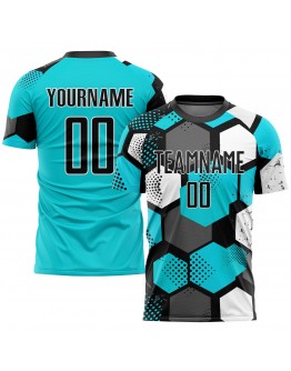 Best Pro Custom Aqua Black-White Sublimation Soccer Uniform Jersey