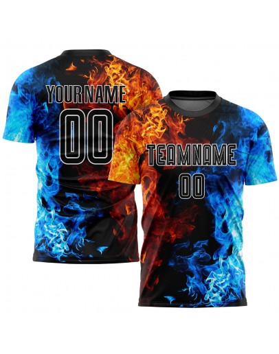 Best Pro Custom Figure Black-White Flame Sublimation Soccer Uniform Jersey