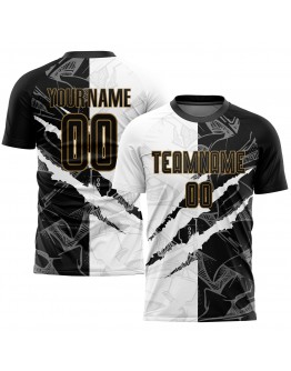 Best Pro Custom Graffiti Pattern Black-Old Gold Sublimation Soccer Uniform Jersey