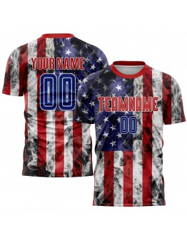 Best Pro Custom White Royal-Red American Flag Fashion Sublimation Soccer Uniform Jersey