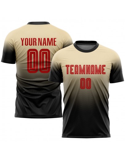 Best Pro Custom Cream Red-Black Sublimation Fade Fashion Soccer Uniform Jersey